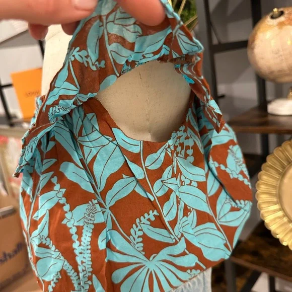 NWT Janie and Jack Floral Cold-Shoulder Top- Blue and Brown - Picture 5 of 5